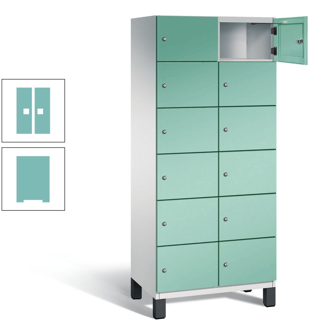 Fächerschrank, Stahlschrank, 12 Fächer, Türöffnungsbegrenzer, Füße, 1.980 x 800 x 525 mm (HxBxT), Korpus anthrazitgrau, Front anthrazitgrau