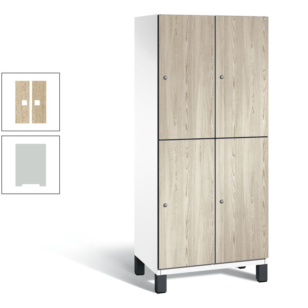 Fächerschrank, Garderobenschrank, mit Füßen, 2 Abteile, 1.980 x 800 x 525 mm (HxBxT), Korpus anthrazitgrau, Tür Donau-Ahorn