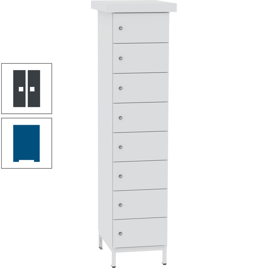 Akkuschrank, Batterieladeschrank, 8 Fächer, Schutzart IP54, Schuko, 1.855 x 400x 570 mm (HxBxT), Korpusfarbe anthrazitgrau, Frontfarbe anthrazitgrau