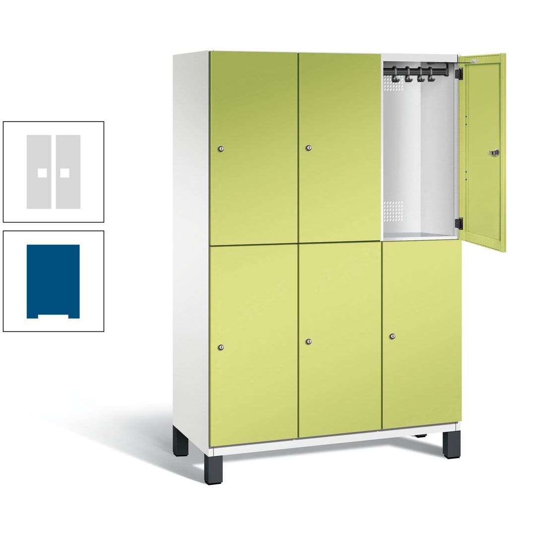 Fächerschrank, Stahlschrank, doppelstöckig, 6 Fächer, Füße, Korpus anthrazitgrau, Tür anthrazitgrau, 1.980 x 1.200 x 525 mm (HxBxT)