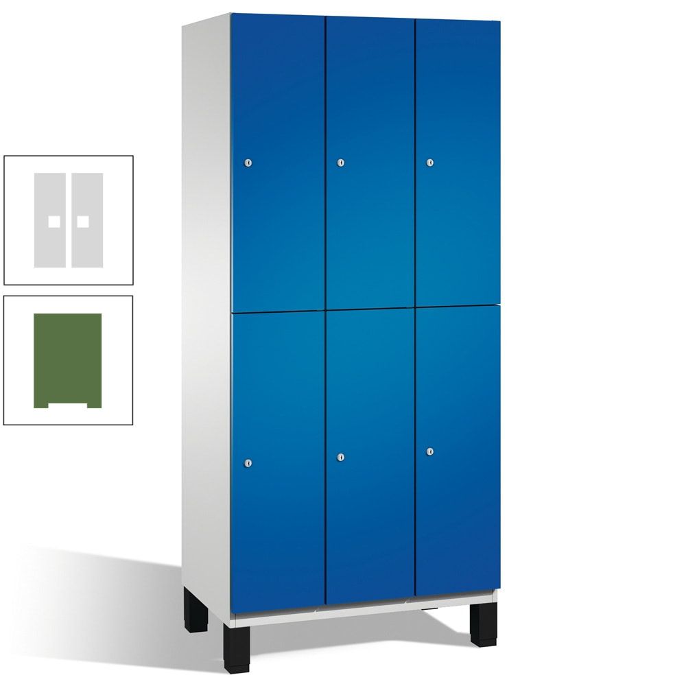 Fächerschrank, Stahlschrank, doppelstöckig, 6 Fächer, Füße, Korpus anthrazitgrau, Tür anthrazitgrau, 1.980 x 900 x 525 mm (HxBxT)