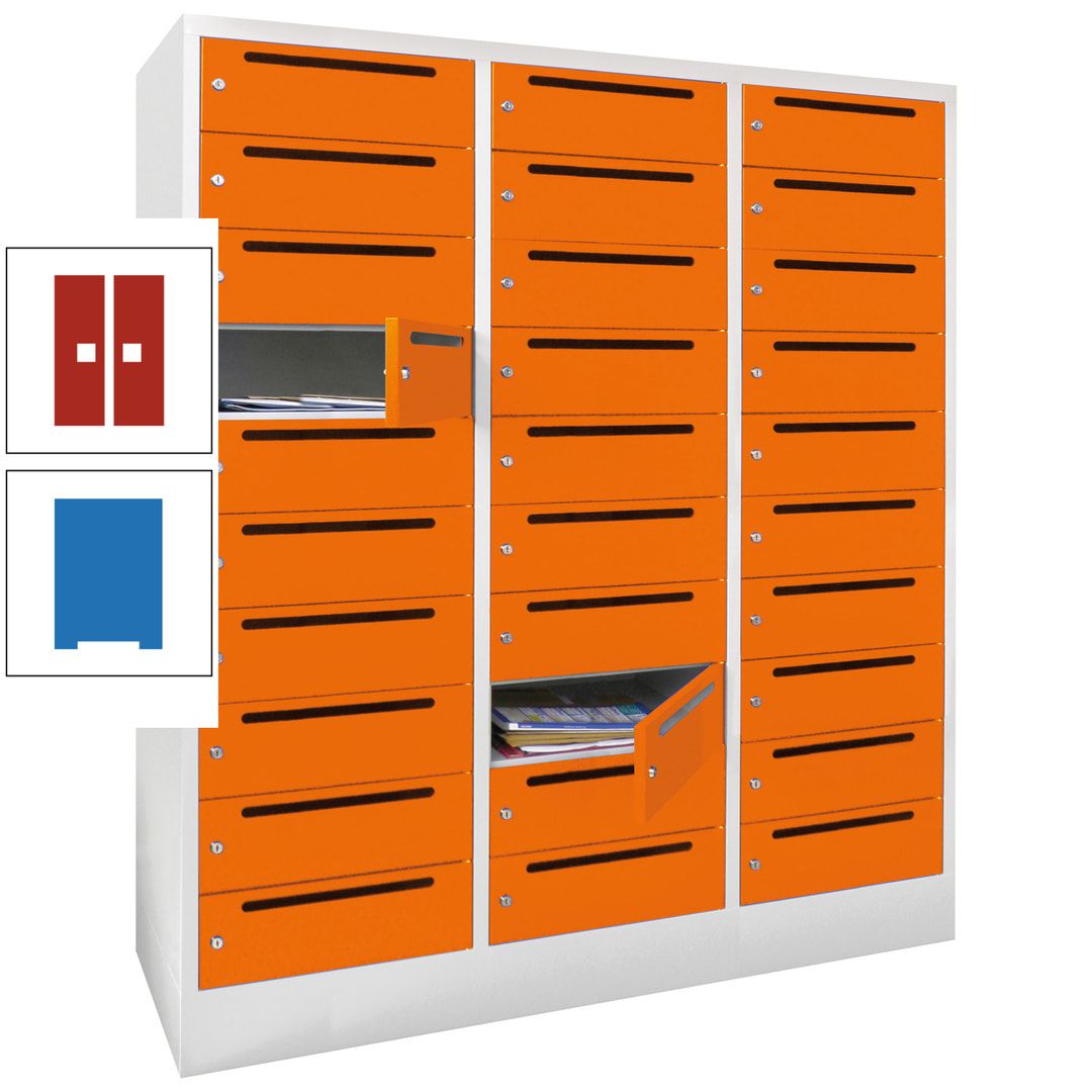Postverteilerschrank, Schließfachschrank, 3 Abteile a 40 cm, 30 Fächer, 1.850 x 1.200 x 500 mm (HxBxT), Korpus anthrazitgrau, Front anthrazitgrau