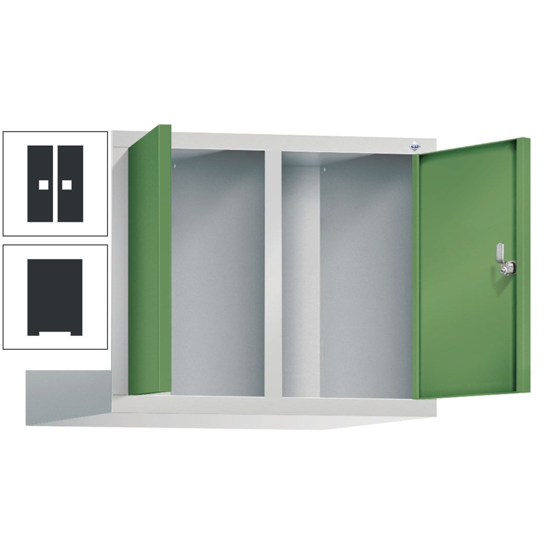 Aufsatzschrank für Spinde und Schließfachschränke, Doppeltüren, 2 Abteile, Korpus anthrazitgrau, Türfarbe anthrazitgrau, 500 x 610 x 500 mm (HxBxT)