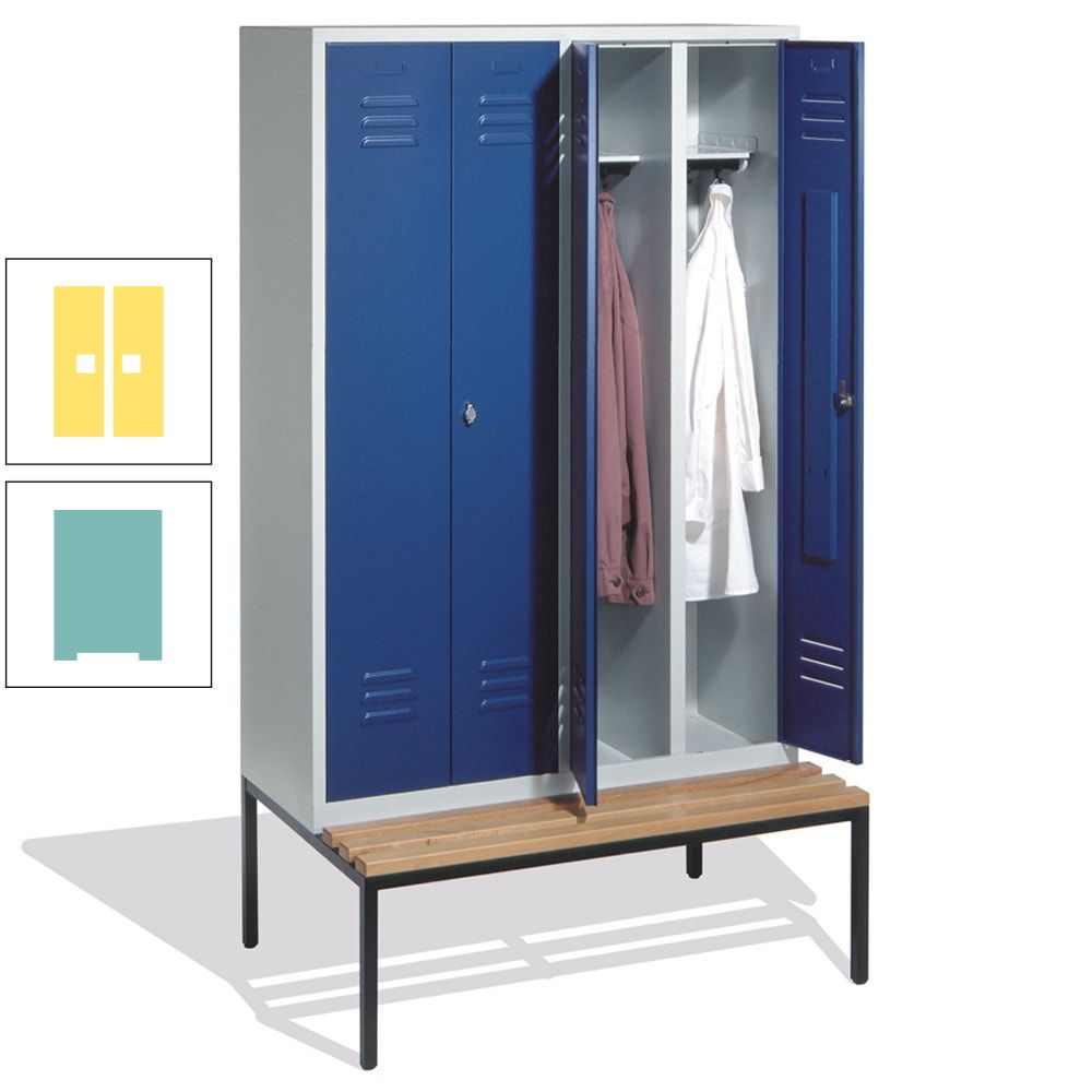 Doppel-Spindschrank, Buche Sitzbank untergebaut, 4 Abteile a 300 mm, Korpus lichtgrau, Tür anthrazitgrau, 2.090 x 1.190 x 815 mm (HxBxT)