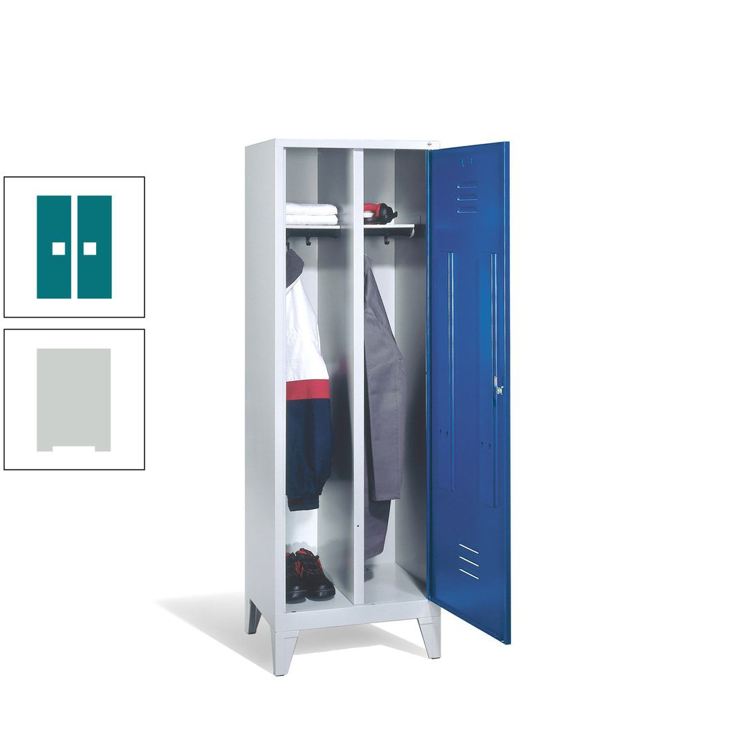Doppel-Spind mit Großtür, Garderobenschrank mit Füßen, 2 Abteile a 300 mm, Korpus anthrazitgrau, Tür anthrazitgrau, 1.850 x 610 x 500 mm (HxBxT)