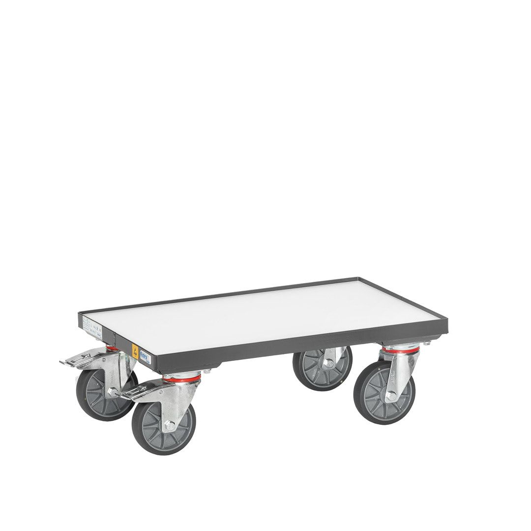 Fetra - ESD-Kistenroller für Eurokästen - Tragkraft 250 kg - Ladefläche 405 x 605 mm (BxT) - Bodenplatte mit Rand