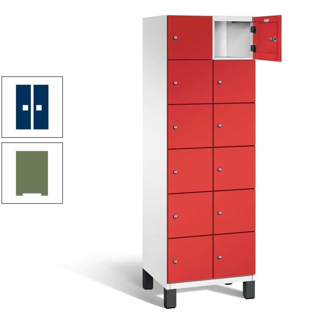 Fächerschrank, Stahlschrank, 12 Fächer, Türöffnungsbegrenzer, Füße, 1.980 x 600 x 525 mm (HxBxT), Korpus anthrazitgrau, Front anthrazitgrau
