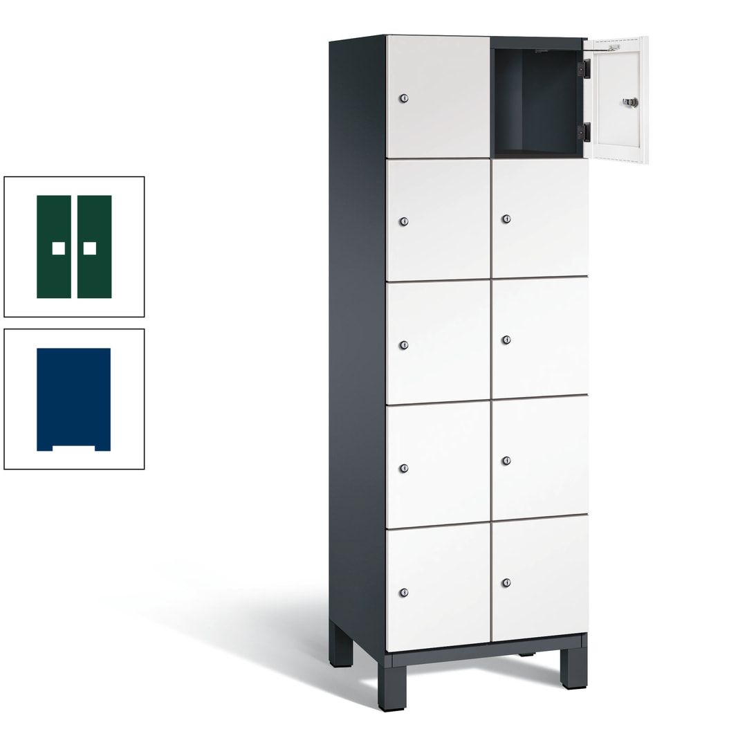 Fächerschrank, Stahlschrank, 10 Fächer, Türöffnungsbegrenzer, Füße, 1.980 x 600 x 525 mm (HxBxT), Korpus anthrazitgrau, Front anthrazitgrau