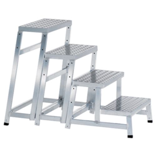 Modulares Arbeitspodest, Tritt, Grundmodul, Aluminium, rutschsichere Stufen, Plattform 555 x 250 mm, 150 kg Belastung, geschweißte Verbindung,
