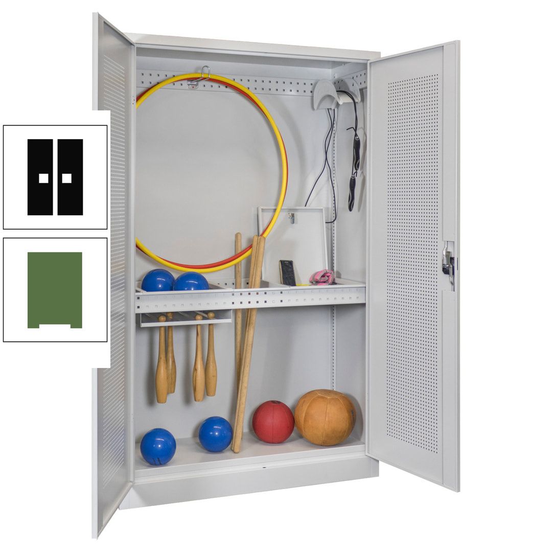 Sportschrank - Lochfeldtüren - Variante 1 - 1.950x1.200x500 mm (HxBxT) - anthrazitgrau
