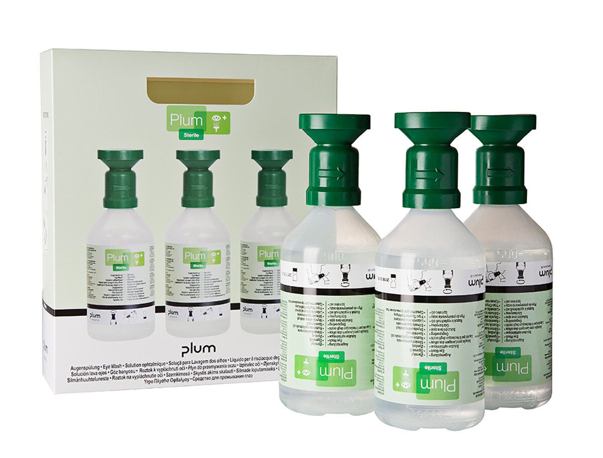 ultraMEDIC Augenspülflaschen Set, 1.500 ml, 3 x 500 ml, sterile Kochsalzlösung 0,9 Prozent, NaCl, Natriumchlorid, Erste-Hilfe, Drehverschluss, ABC