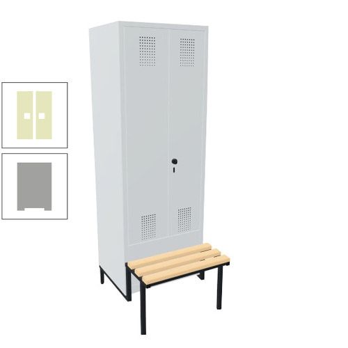 Doppel-Spind, Garderobenschrank, Buche Sitzbank integriert, 2 Abteile a 400 mm, Korpus anthrazitgrau, Tür anthrazitgrau, 1.850 x 800 x 815 mm (HxBxT)
