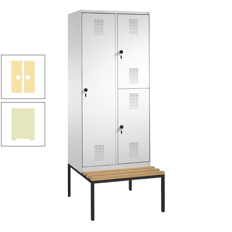 Garderobenschrank, Spind ein- und doppelstöckig Sitzbank, 2 Abteile, 3 Fächer, 2.090 x 800 x 500 mm (HxBxT), Front anthrazitgrau, Korpus anthrazitgrau