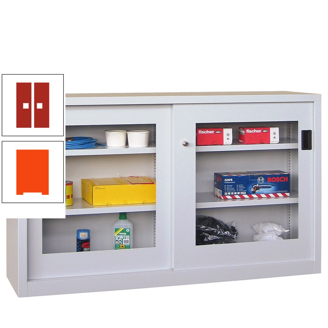 Schiebetürenschrank - Sichtfenstertüren - 1.000x1.500x600 mm (HxBxT) - 4 Böden, verzinkt - Zylinderschloss - anthrazitgrau