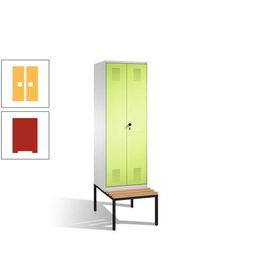 Doppel-Spind, Garderobenschrank, Buche Sitzbank untergebaut, 2 Abteile a 300 mm, Korpus anthrazitgrau, Tür anthrazitgrau, 2.090 x 600 x 815 mm (HxBxT)