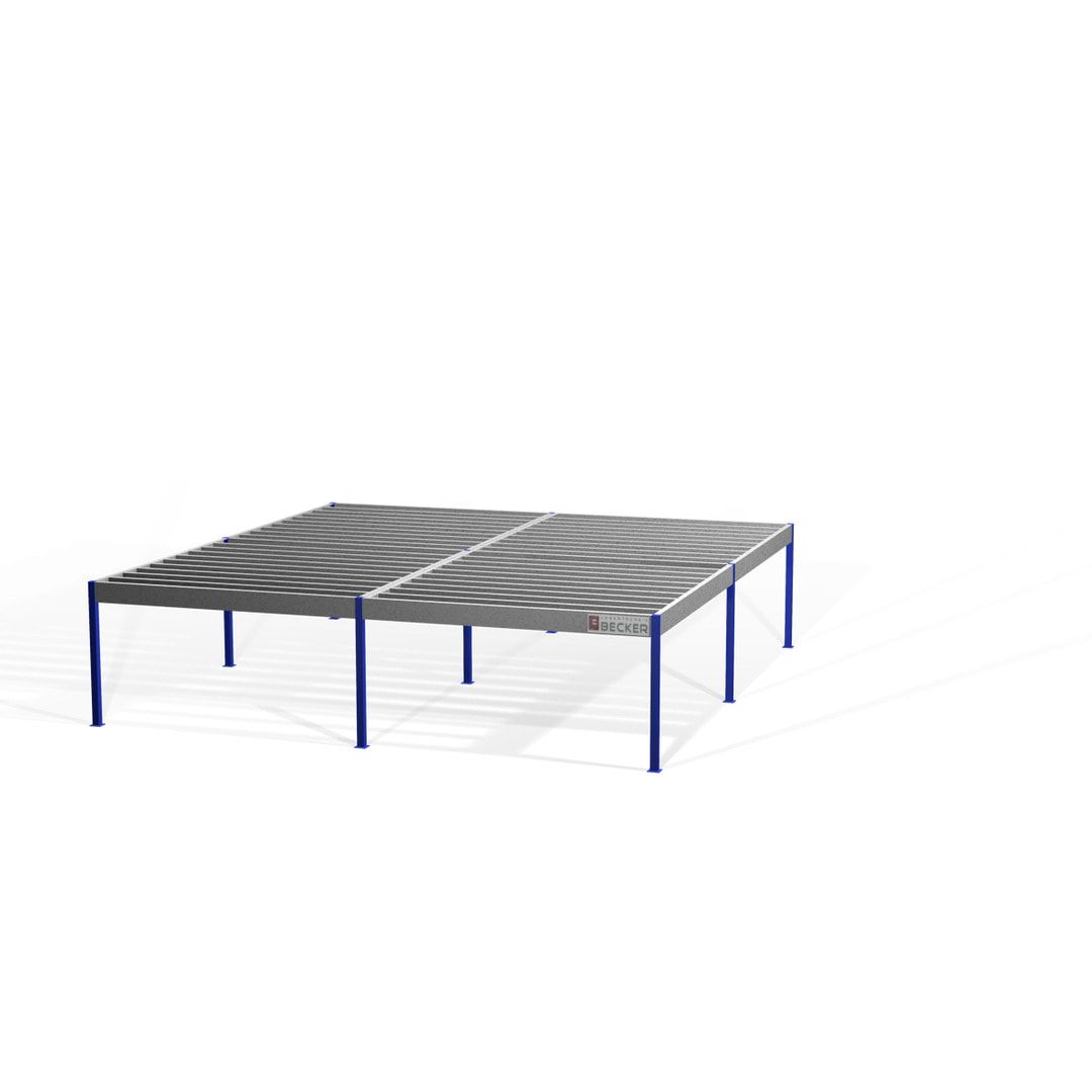 Lagerbühne - 2.100 x 10.000 x 10.000 mm (HxBxT) - 250 kg/qm - mit Böden - Perlweiß (RAL 1013)