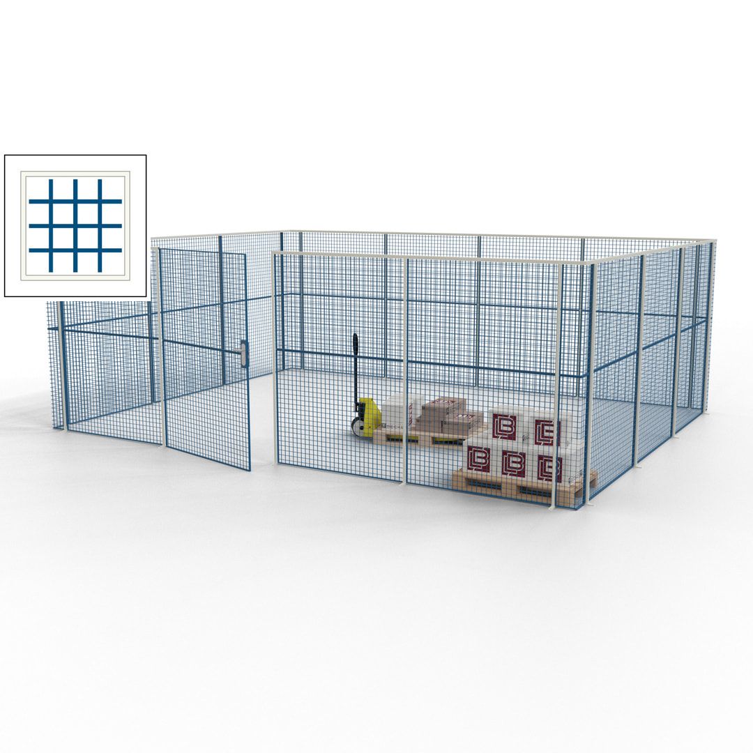Maschinen Schutzgitter - Hallentrennwand - Sicherheitszaun - Tür - 21 m - 2.200 x 6.400 x 4.900 mm (HxBxT) - enzianblau