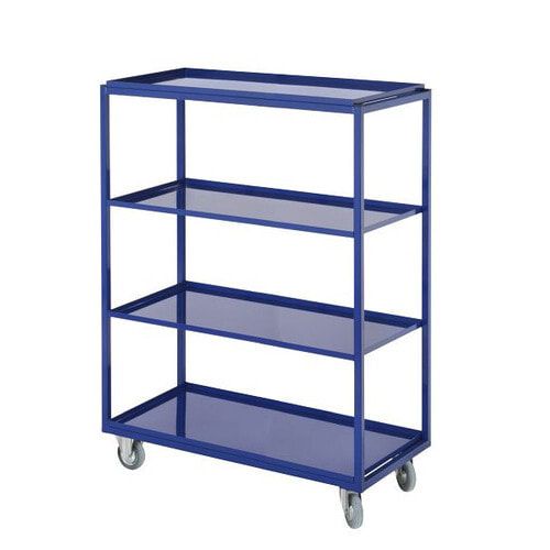 Kommissionierwagen für Sichtlagerkästen, Traglast 230 kg, Ladefläche 480 x 960 mm, 4 Etagen, Farbe enzianblau