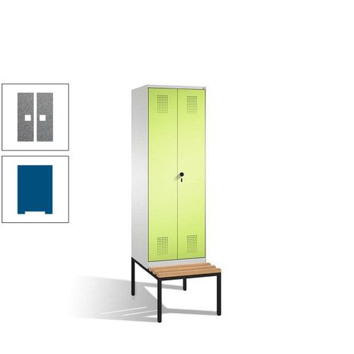 Doppel-Spind, Garderobenschrank, Buche Sitzbank untergebaut, 2 Abteile a 300 mm, Korpus anthrazitgrau, Tür anthrazitgrau, 2.090 x 600 x 815 mm (HxBxT)