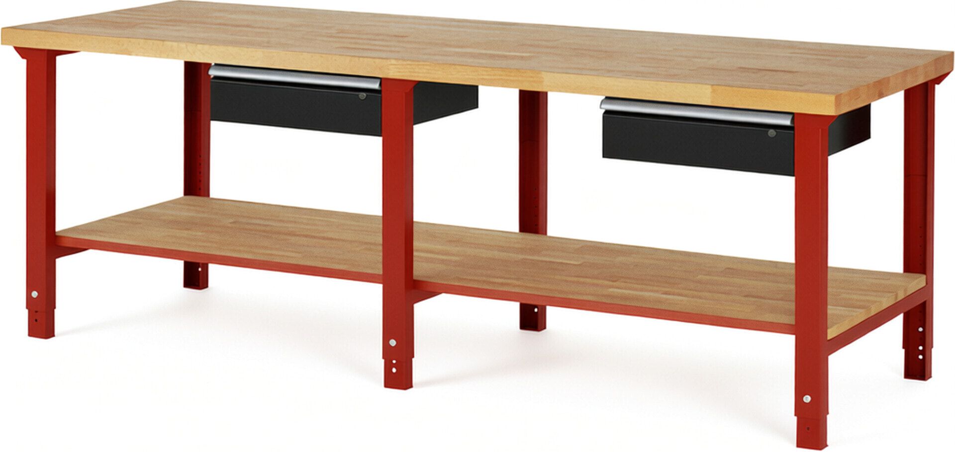 Werkbank mit Ablage - 2 Schubladen - 150:2 - höhenverstellbar 790 - 1.140 mm - 2.500 x 900 mm (BxT) - 750 kg - Buche - Anthrazitgrau