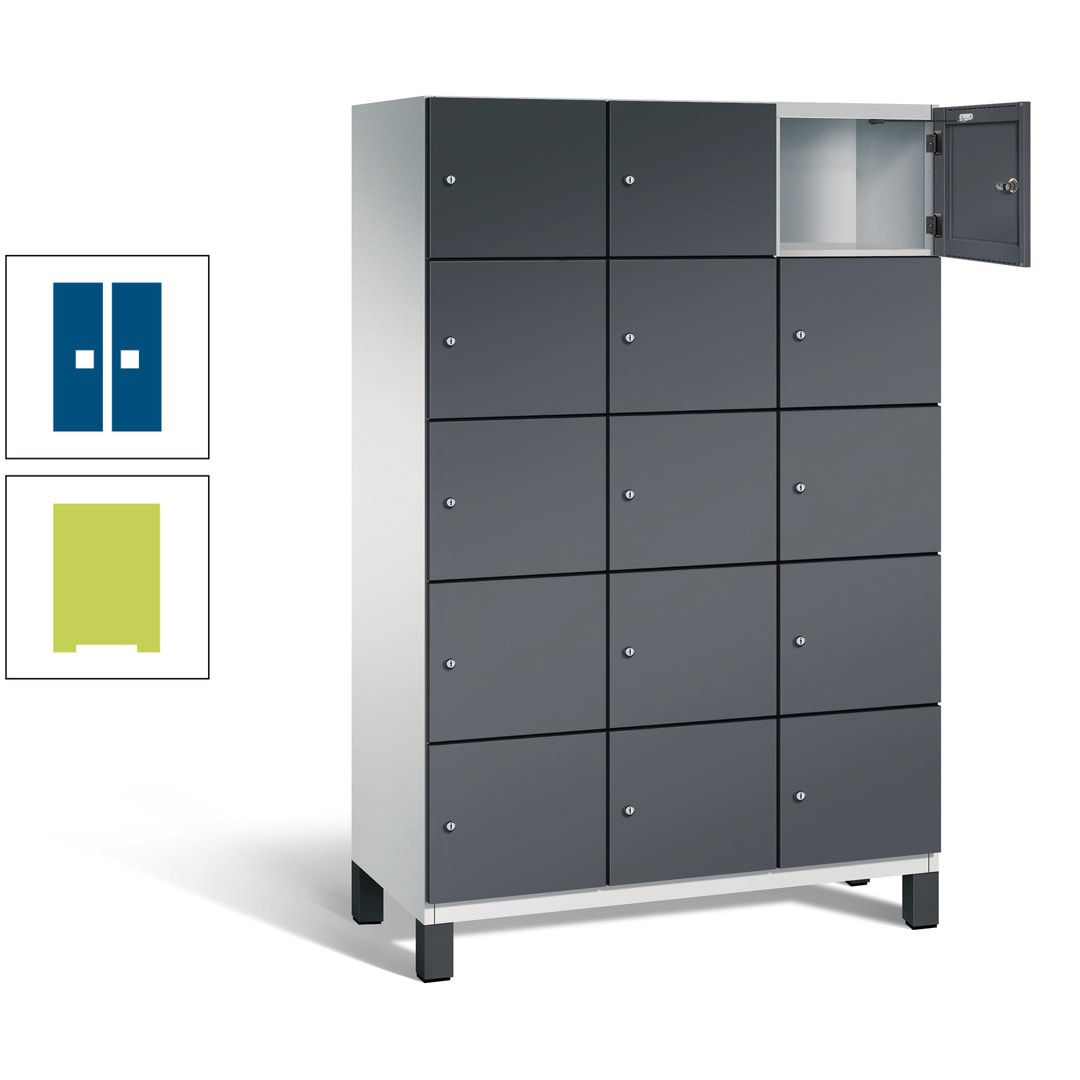 Fächerschrank, Stahlschrank, 15 Fächer, Türöffnungsbegrenzer, Füße, 1.980 x 1.200 x 525 mm (HxBxT), Korpus anthrazitgrau, Front anthrazitgrau