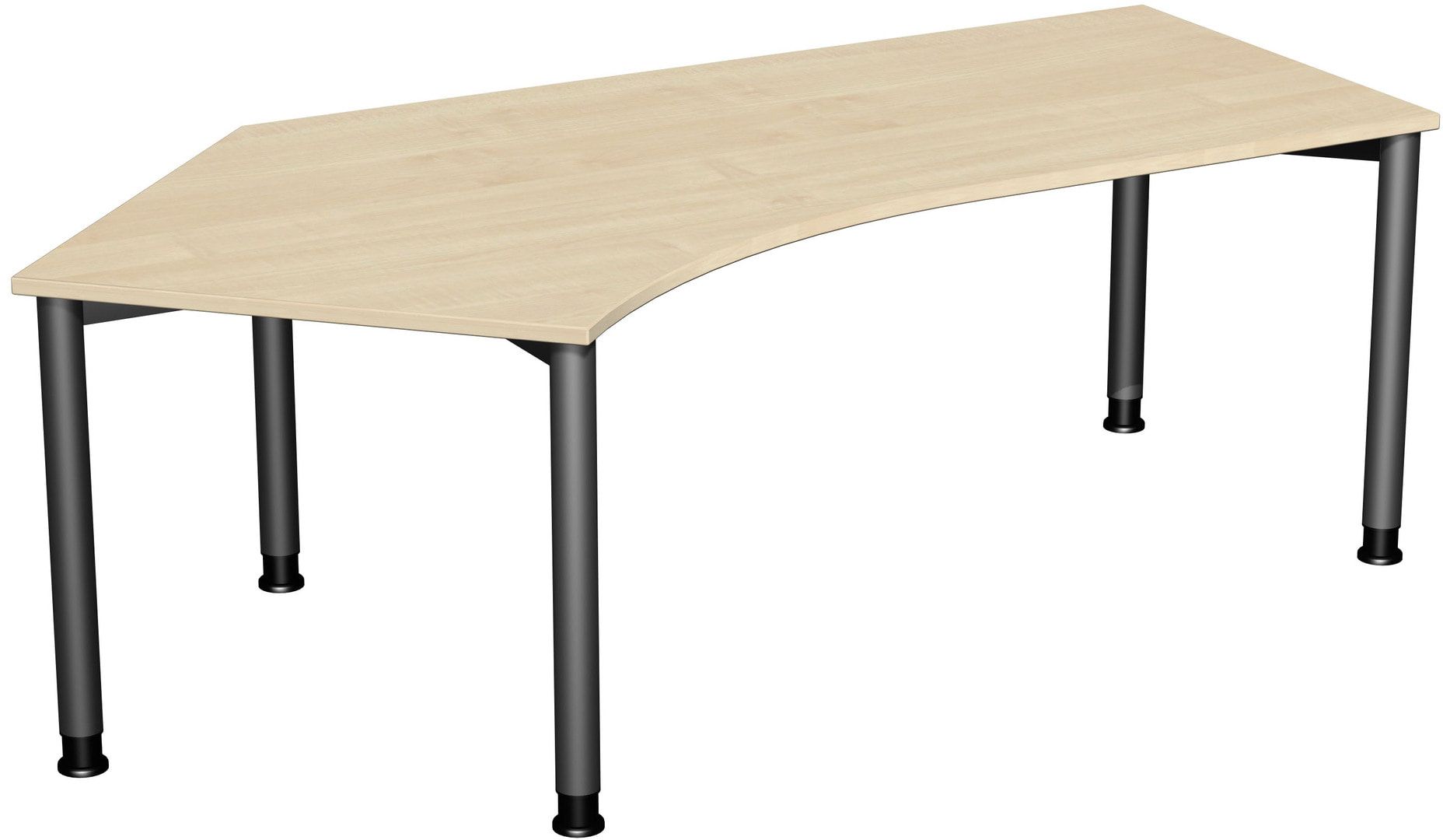 Schreibtisch, einseitig verkürzt, 4-Fuß Flex, Winkel links, höhenverstellbar, 680-800 x 2.166 x 1.130 mm (HxBxT), Gestell anthrazit, Dekor lichtgrau