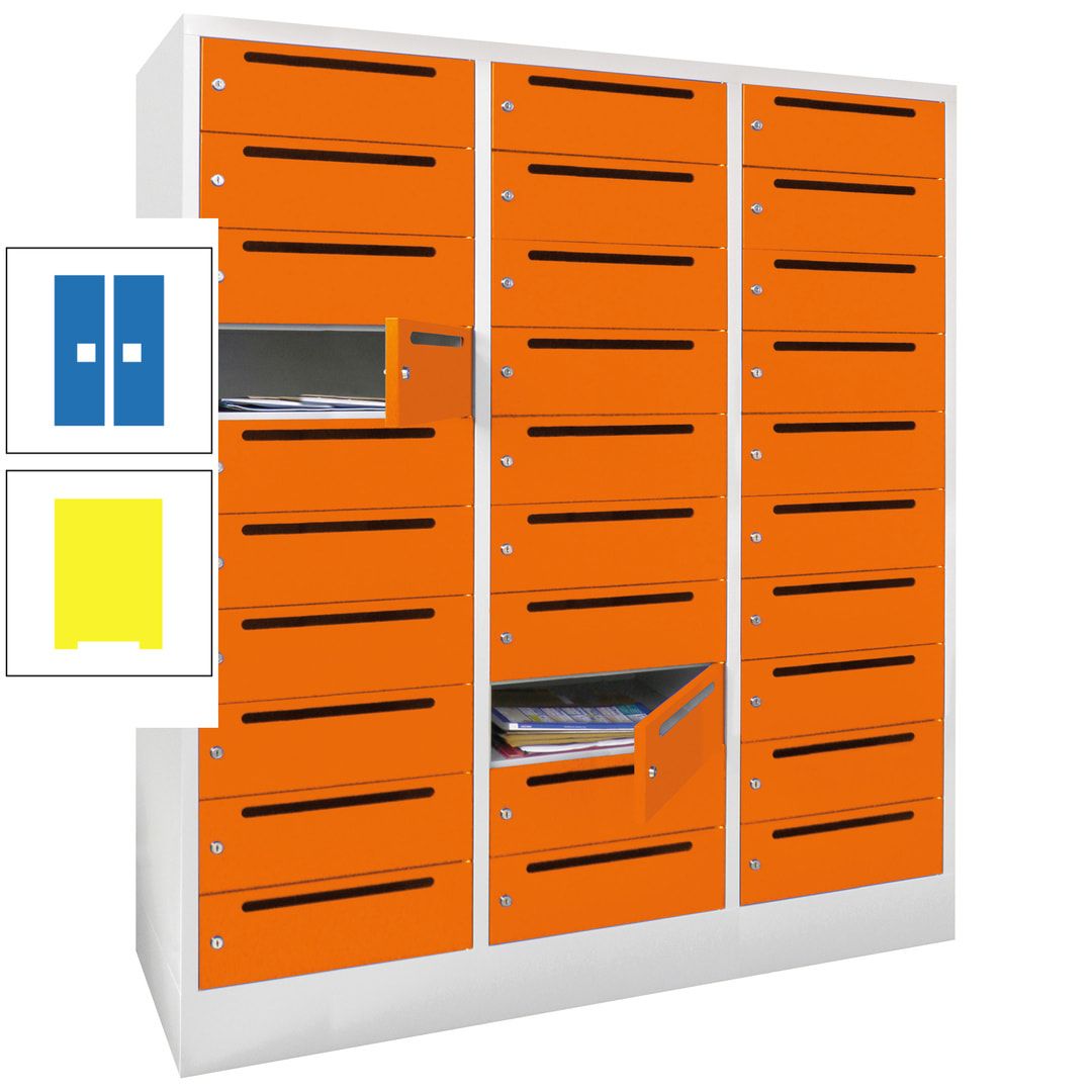 Postverteilerschrank, Schließfachschrank, 3 Abteile a 40 cm, 30 Fächer, 1.850 x 1.200 x 500 mm (HxBxT), Korpus anthrazitgrau, Front anthrazitgrau