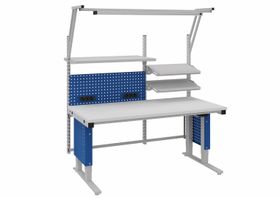 OTTOKIND Montagearbeitsplatz, elektrisch höhenverstellbar 730 - 1.230 mm, 1.685 x 700 mm (BxT), Tragkraft 500 kg, LED-Beleuchtung, ESD leitfähig