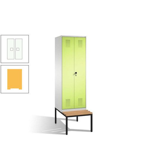 Doppel-Spind, Garderobenschrank, Buche Sitzbank untergebaut, 2 Abteile a 300 mm, Korpus anthrazitgrau, Tür anthrazitgrau, 2.090 x 600 x 815 mm (HxBxT)