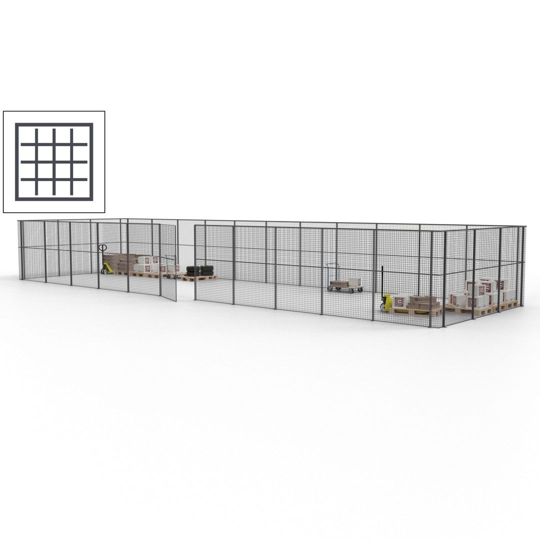 Maschinen Schutzgitter - Hallentrennwand - Sicherheitszaun - Tür - 42 m - 2.200 x 16.900 x 4.900 mm (HxBxT) - enzianblau