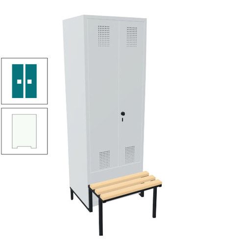 Doppel-Spind, Garderobenschrank, Buche Sitzbank integriert, 2 Abteile a 400 mm, Korpus anthrazitgrau, Tür anthrazitgrau, 1.850 x 800 x 815 mm (HxBxT)