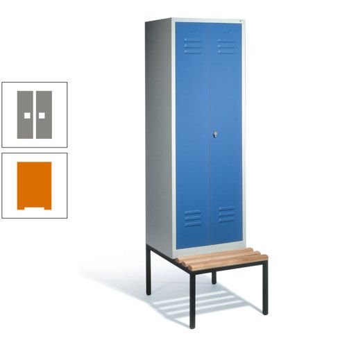 Doppel-Spindschrank, Buche Sitzbank untergebaut, 2 Abteile a 300 mm, Korpus lichtgrau, Tür anthrazitgrau, 2.090 x 610 x 815 mm (HxBxT)