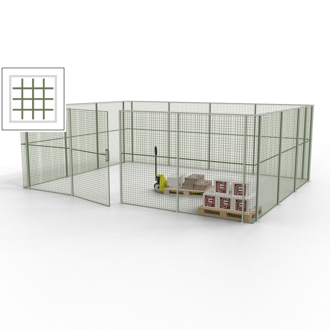 Maschinen Schutzgitter - Hallentrennwand - Sicherheitszaun - Tür - 21 m - 2.200 x 6.400 x 4.900 mm (HxBxT) - enzianblau