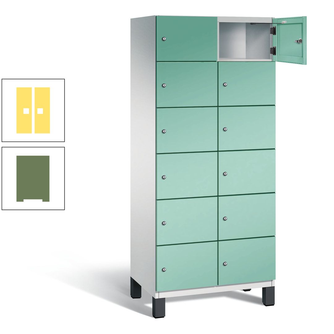 Fächerschrank, Stahlschrank, 12 Fächer, Türöffnungsbegrenzer, Füße, 1.980 x 800 x 525 mm (HxBxT), Korpus anthrazitgrau, Front anthrazitgrau