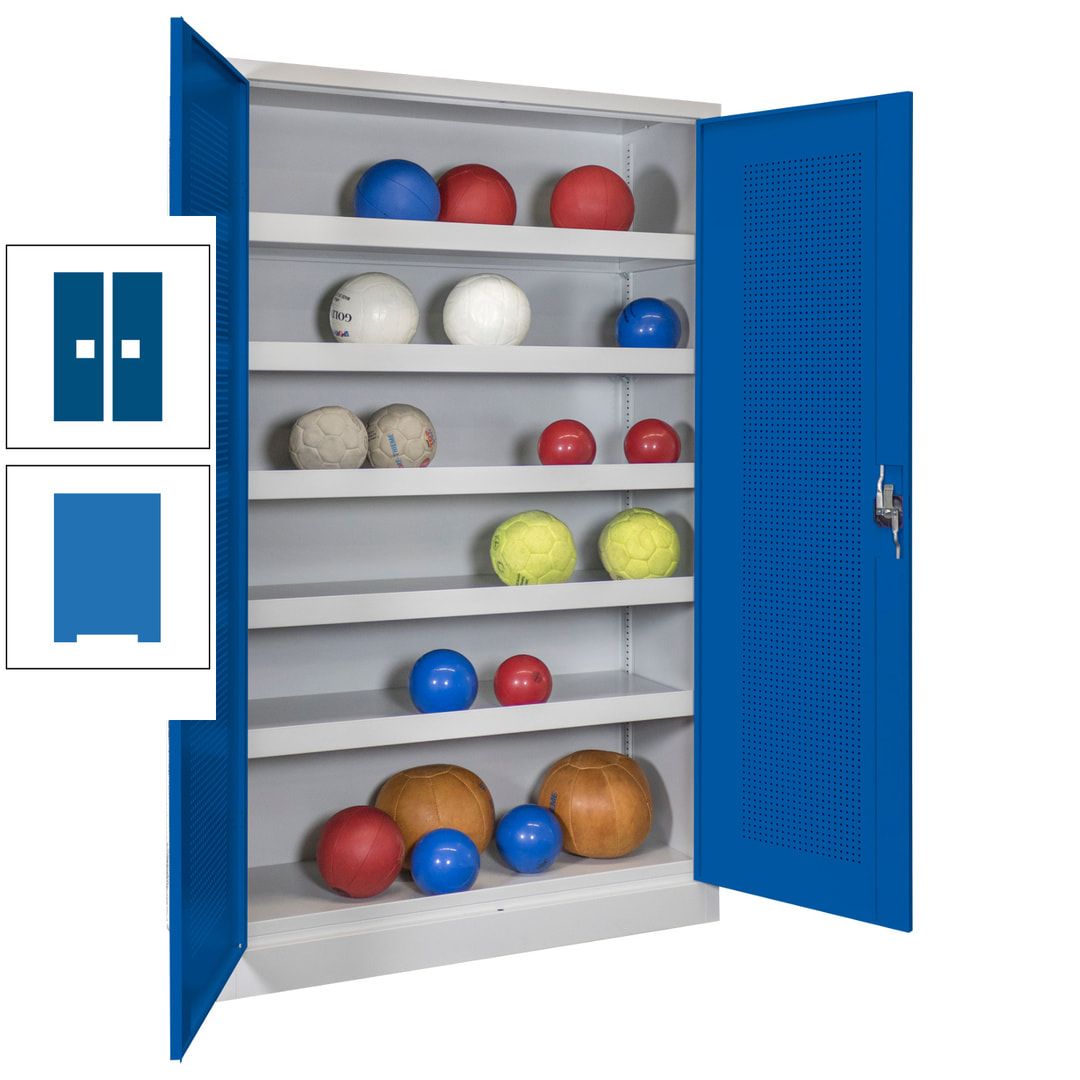Ballschrank - Lochfeldtüren - 5 Böden - 1.950x1.200x500 mm (HxBxT) - anthrazitgrau