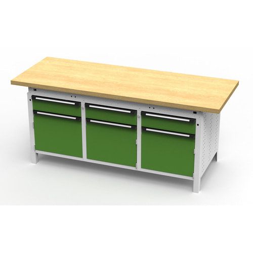 OTTOKIND Werkbank - bündige Arbeitsplatte - 850 x 1.695 x 750 mm (HxBxT) - 3 Schubladen - 3 Schränke - lichtgrau