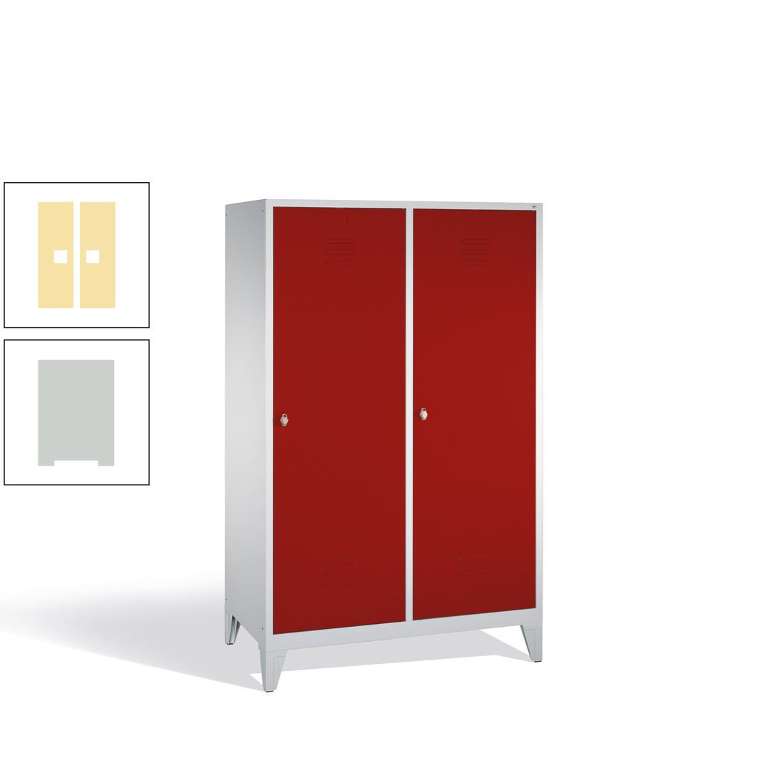 Doppel-Spind mit 2 Großtüren, Garderobenschrank mit Füßen, 4 Abteile a 300 mm, Korpus anthrazitgrau, Tür anthrazitgrau, 1.850 x 1.190 x 500 mm (HxBxT)