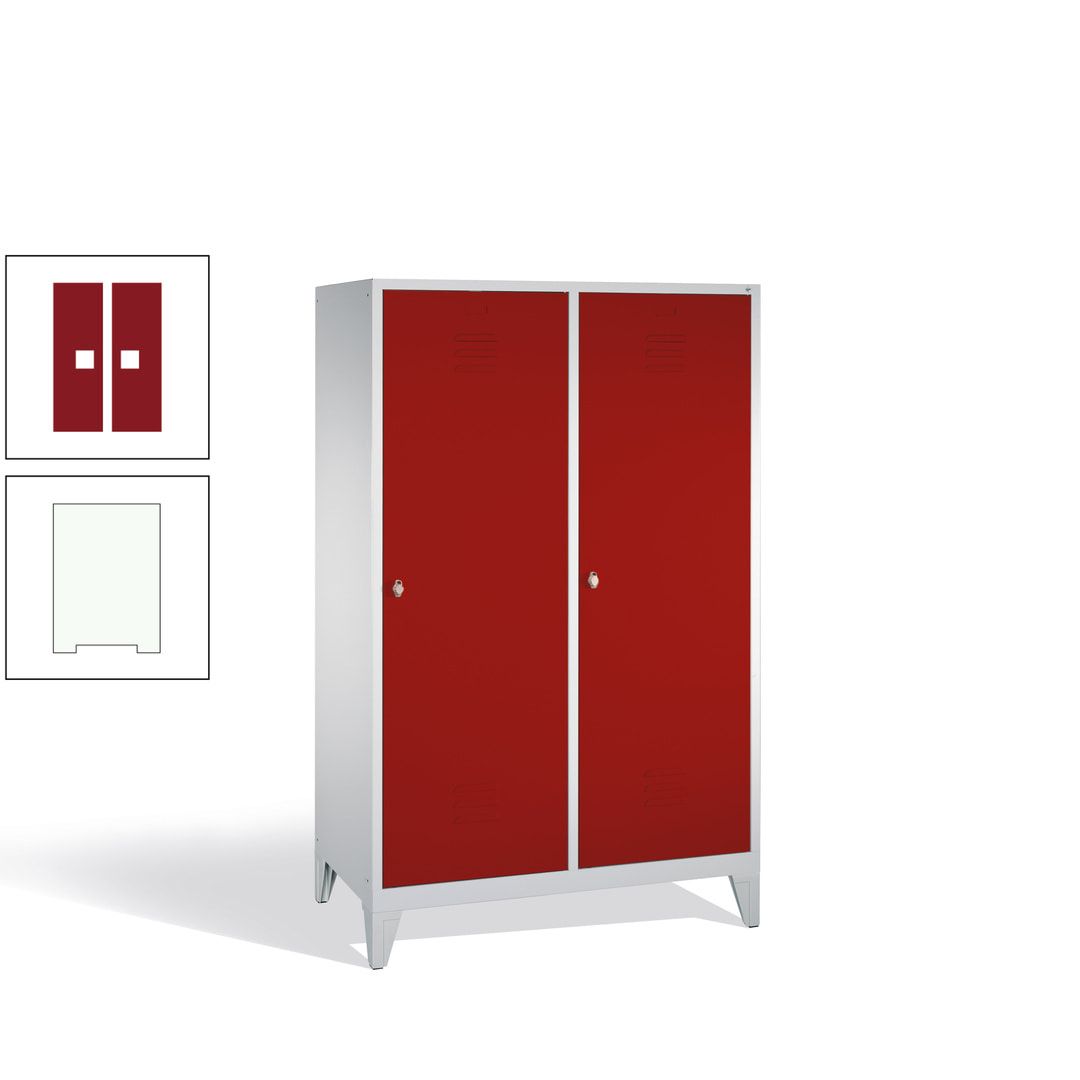 Doppel-Spind mit 2 Großtüren, Garderobenschrank mit Füßen, 4 Abteile a 300 mm, Korpus anthrazitgrau, Tür anthrazitgrau, 1.850 x 1.190 x 500 mm (HxBxT)