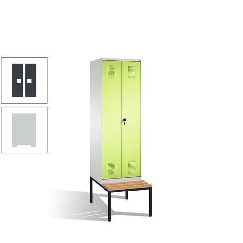 Doppel-Spind, Garderobenschrank, Buche Sitzbank untergebaut, 2 Abteile a 300 mm, Korpus anthrazitgrau, Tür anthrazitgrau, 2.090 x 600 x 815 mm (HxBxT)