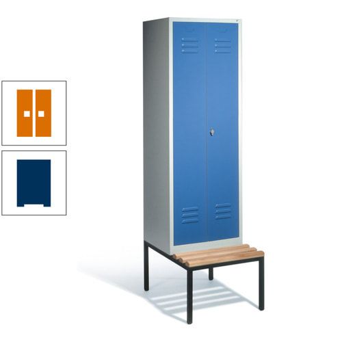 Doppel-Spindschrank, Buche Sitzbank untergebaut, 2 Abteile a 300 mm, Korpus lichtgrau, Tür anthrazitgrau, 2.090 x 610 x 815 mm (HxBxT)