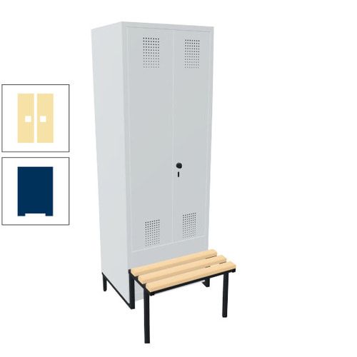Doppel-Spind, Garderobenschrank, Buche Sitzbank integriert, 2 Abteile a 400 mm, Korpus anthrazitgrau, Tür anthrazitgrau, 1.850 x 800 x 815 mm (HxBxT)