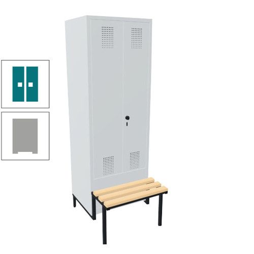 Doppel-Spind, Garderobenschrank, Buche Sitzbank integriert, 2 Abteile a 400 mm, Korpus anthrazitgrau, Tür anthrazitgrau, 1.850 x 800 x 815 mm (HxBxT)