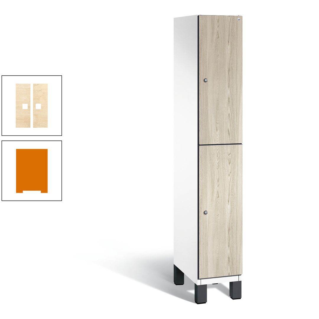 Fächerschrank, Garderobenschrank, mit Füßen, 1 Abteile, 1.980 x 300 x 525 mm (HxBxT), Korpus anthrazitgrau, Tür Donau-Ahorn