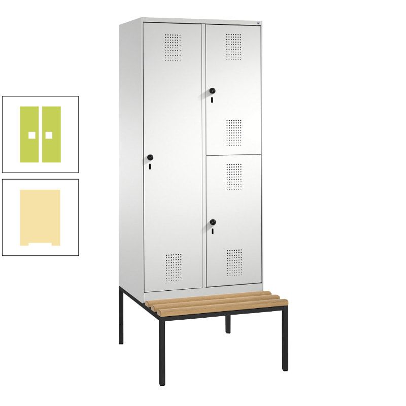Garderobenschrank, Spind ein- und doppelstöckig Sitzbank, 2 Abteile, 3 Fächer, 2.090 x 800 x 500 mm (HxBxT), Front anthrazitgrau, Korpus anthrazitgrau