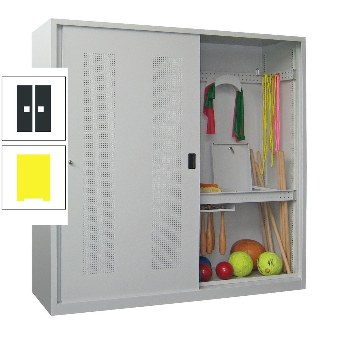 Ballschrank - Schiebetüren mit Lochfeld - Trennwand - 1.950x2.000x600 mm (HxBxT) - anthrazitgrau