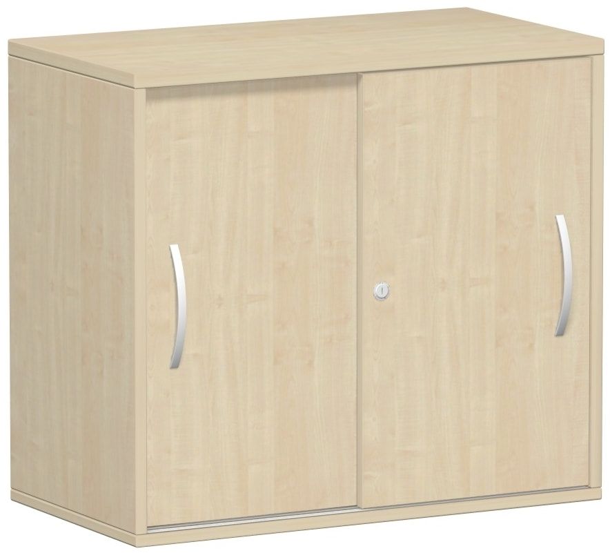 Anstell-Schiebetürenschrank, Stellfüße, 2 Ordnerhöhen, Fachboden, 720 x 1.200 x 425 mm (HxBxT), Korpus Ahorn, Front Buche