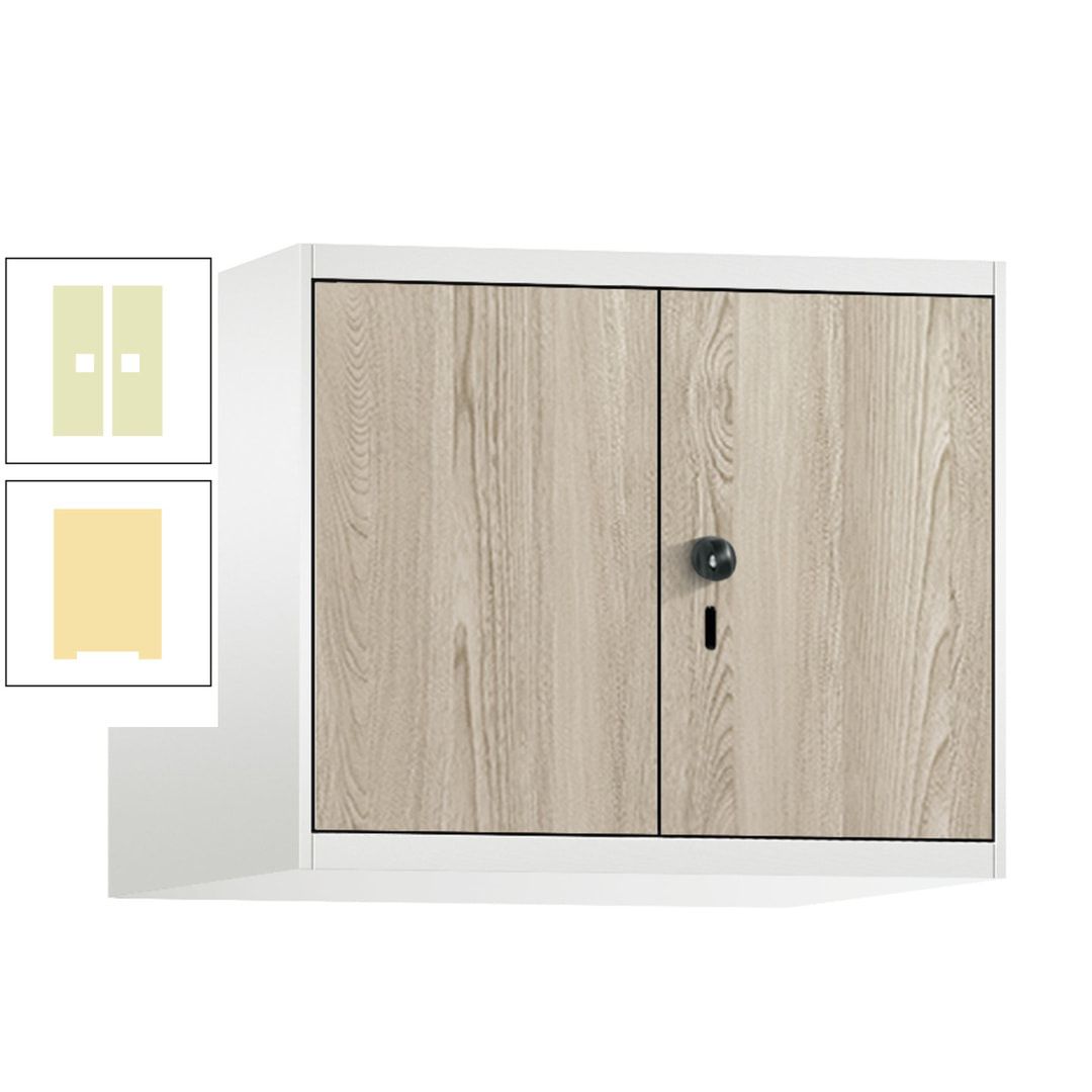 Aufsatzschrank, Schrankaufsatz, Türen paarweise, 2 Fächer a 300 mm, Farbe Pastellgelb, Tür anthrazitgrau , 500 x 600 x 500 mm (HxBxT)