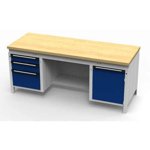 OTTOKIND Werkbank - bündige Arbeitsplatte - 850 x 1.695 x 750 mm (HxBxT) - 3 Schubladen - 1 Schrank - lichtgrau