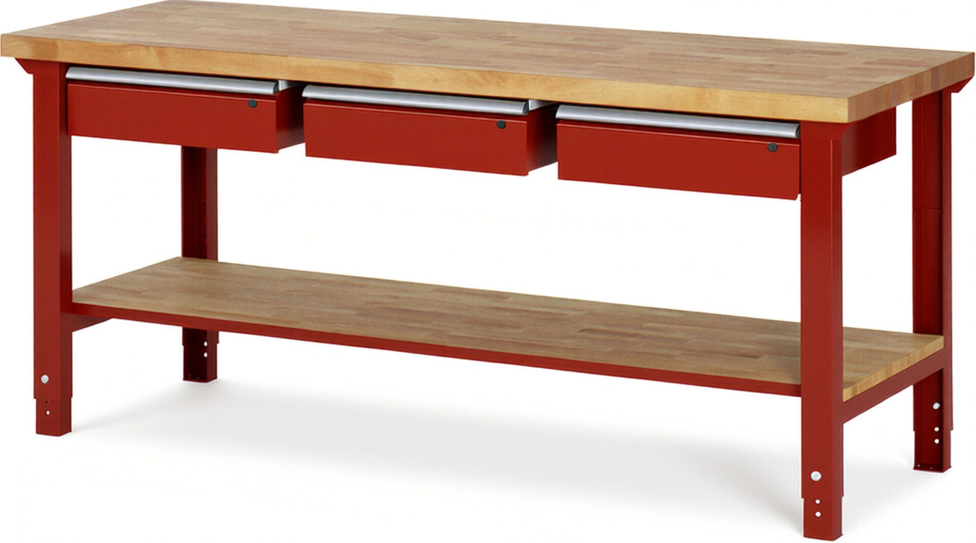 Werkbank mit Ablage - 3 Schubladen - 150:3 - höhenverstellbar 790 - 1.140 mm - 2.000 x 700 mm (BxT) - 750 kg - Buche - Anthrazitgrau