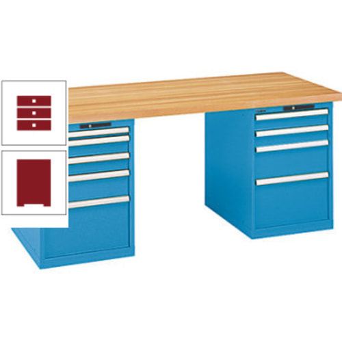 Werkbank, Buchenplatte - Code Lock - Tragkraft 1.000 kg - 850 x 2.000 x 800 mm (HxBxT) - 9 Schubladen - Capriblau